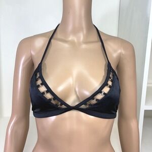 Victoria's Secret Black Gold Ring Detail Halter Triangle Bikini Top Large
